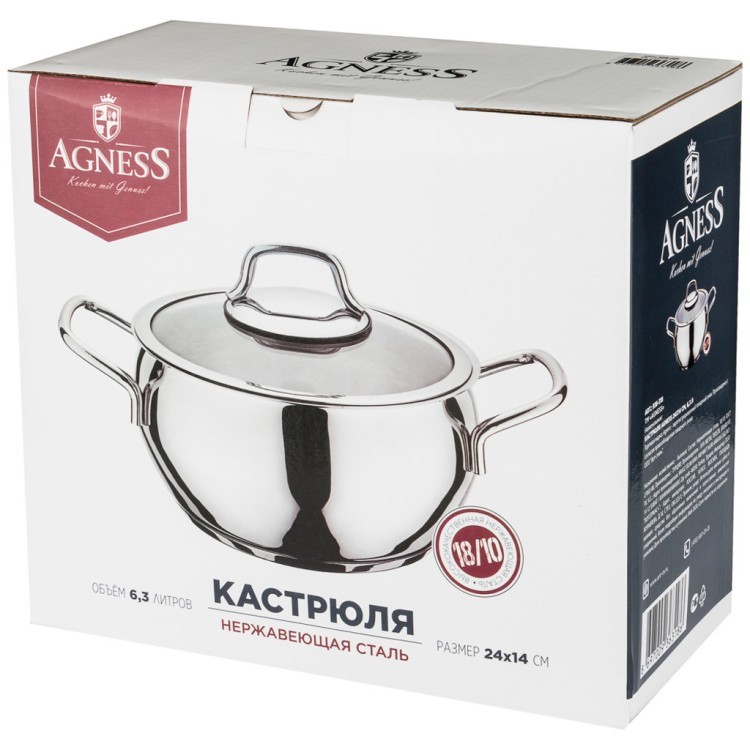 Кастрюля agness гармония 24х14 см, 6,3 л высококачественная нерж сталь 18/10 индукционное дно Agness (936-318) Кастрюля agness гармония 24х14 см, 6,3 л высококачественная нерж сталь 18/10 индукционное дно Agness (936-318)