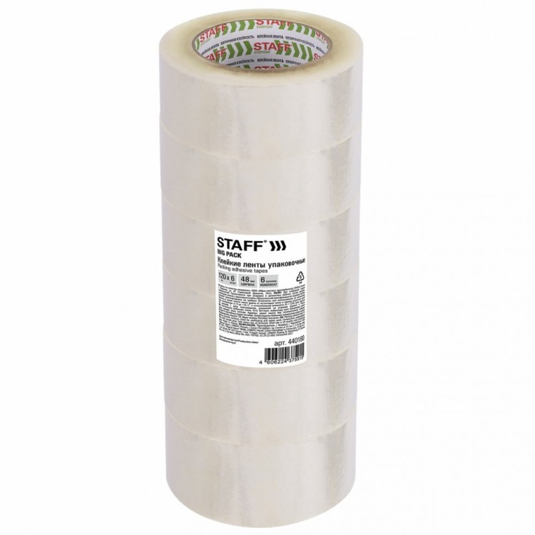 Скотч 48 мм х 120 м комплект 6 шт. прозрачный 40 мкм Staff Big Pack 440180 (1) (88766) Скотч 48 мм х 120 м комплект 6 шт. прозрачный 40 мкм Staff Big Pack 440180 (1) (88766)