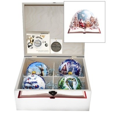 Новогодние набор на 4 шара Город подарков с кристаллами Swarovski (2557)