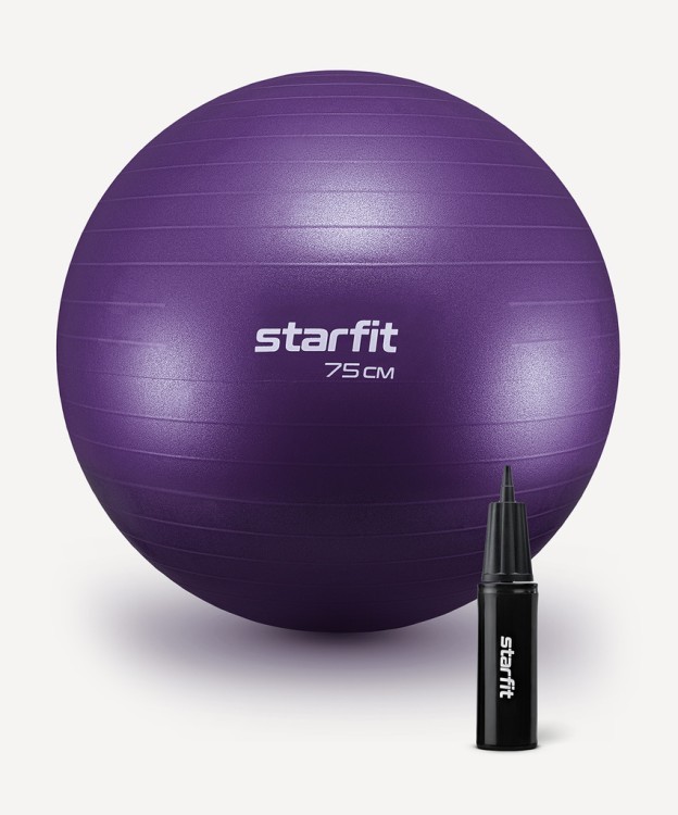 БЕЗ УПАКОВКИ Фитбол STARFIT GB-109 антивзрыв, 1200 гр, с ручным насосом, фиолетовый, 75 см (2126473) БЕЗ УПАКОВКИ Фитбол STARFIT GB-109 антивзрыв, 1200 гр, с ручным насосом, фиолетовый, 75 см (2126473)