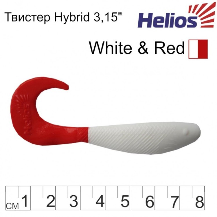 Твистер Helios Hybrid 3,15"/8,0 см, цвет White & RT 7 шт HS-14/1-003 (78191)