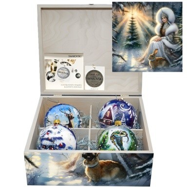 Новогодний набор на 4 шара В лесу родилась сказка с кристаллами Swarovski (2556)