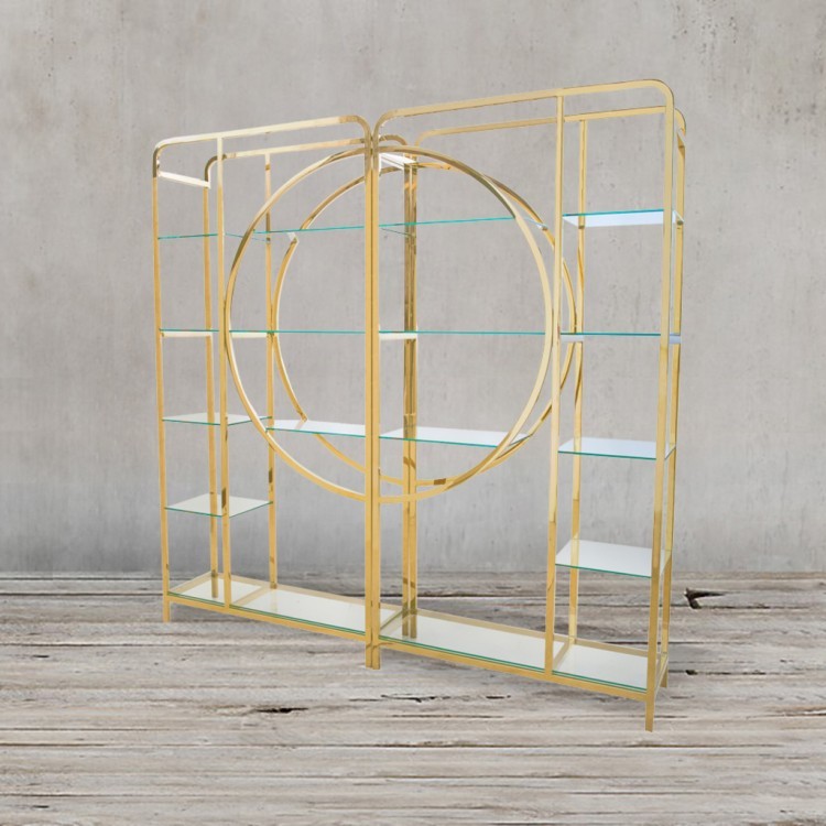 Стеллаж Z0152-31#, стекло, нержавеющая сталь, gold, ROOMERS FURNITURE Стеллаж Z0152-31#, стекло, нержавеющая сталь, gold, ROOMERS FURNITURE