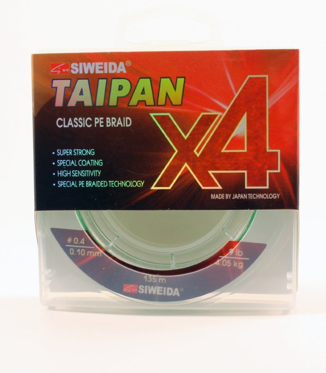Леска плетеная Siweida Taipan Classic PE Braid X4 135м 0,10мм (4,05кг) светло-зеленая (62288)