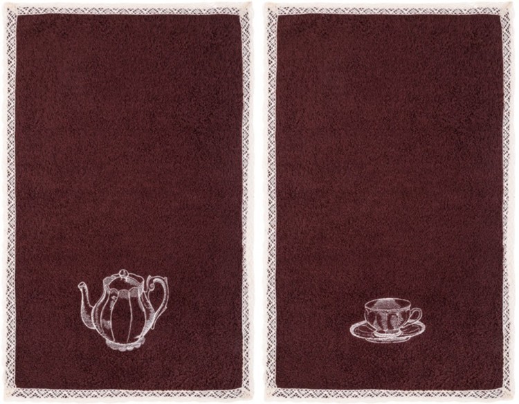 Комплект полотенец из 2-х шт 50х30 в корзине "беседа",х/б 100%,вышивка/махра, коричневый, SANTALINO (850-840-51)