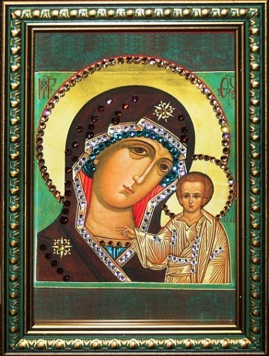 Икона Божией Матери Казанская малая с кристаллами Swarovski (1443)