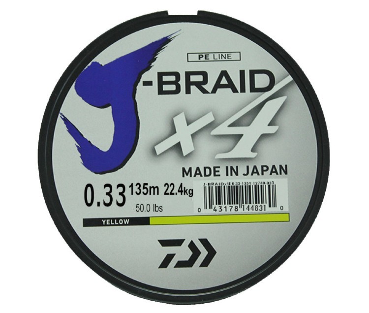 Леска плетеная Daiwa J-Braid X4 135м 0,33мм желтая (59084)
