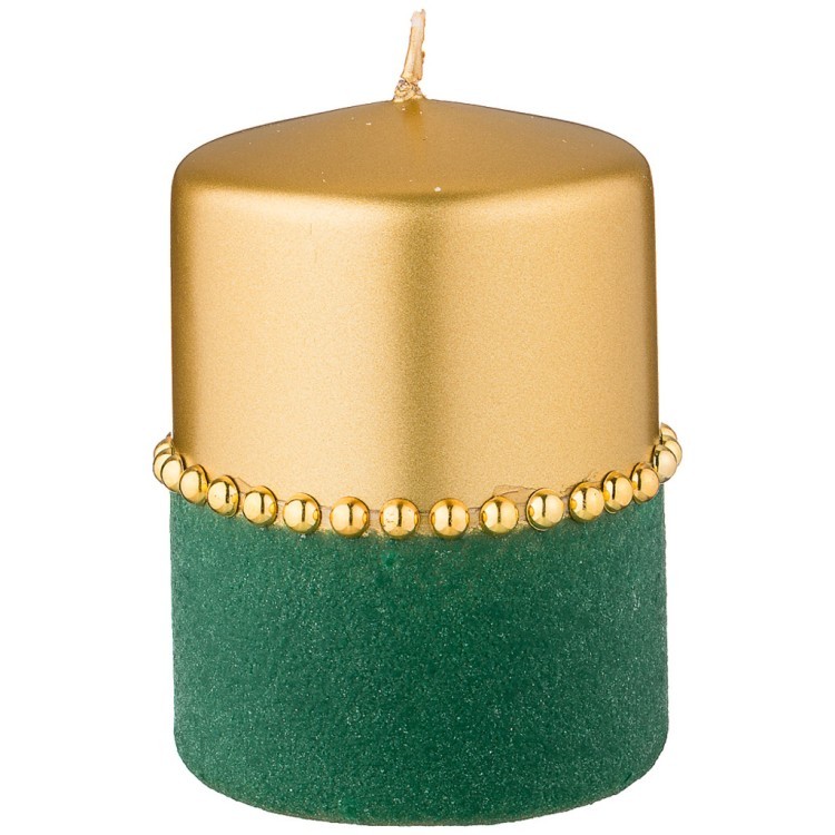 Свеча декоративная столбик "велюровый шик" green диаметр 7,5 см высота 10 см Adpal (348-836)