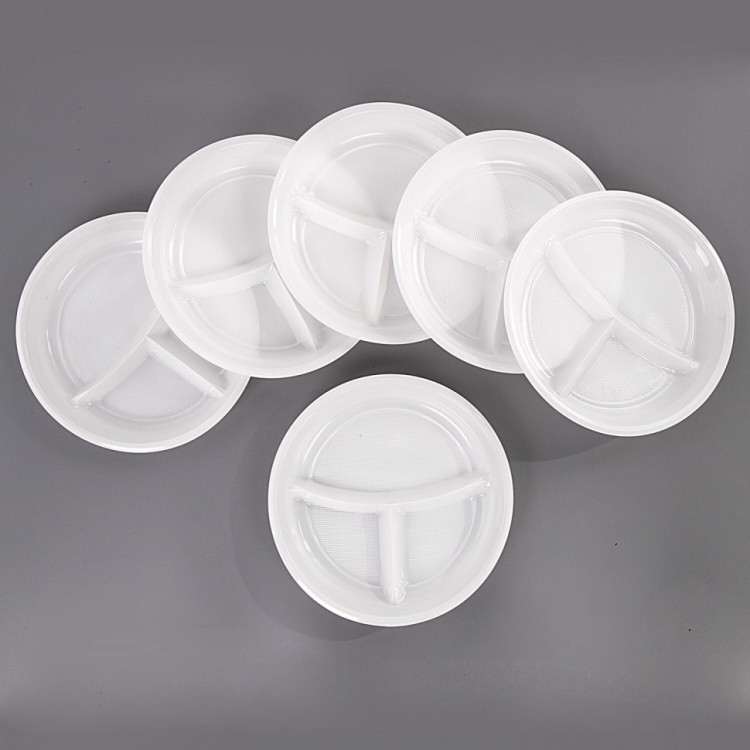 Одноразовые тарелки 3-х секц к-т 100 шт 220 мм белые хол/горячее LAIMA СТАНДАРТ 608769 (1) (95711)