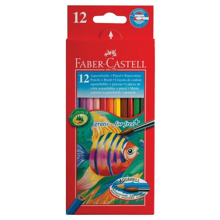 Карандаши цветные акварельные Faber-Castell Colour Pencils 12 цветов + кисть 114413 (64592)