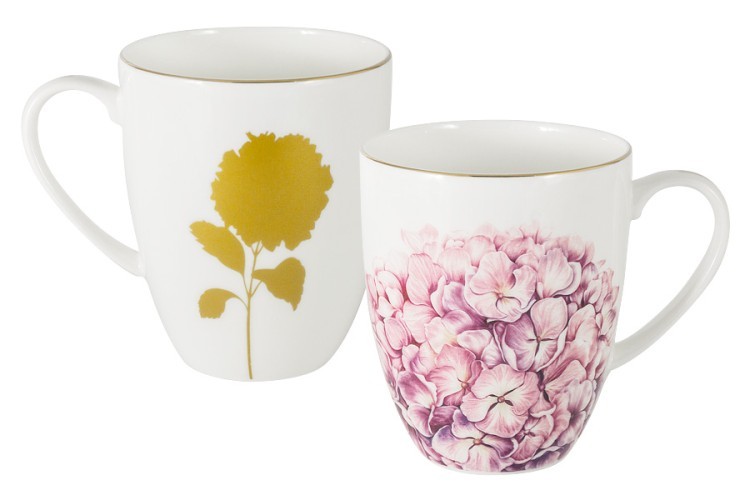 Кружка, 400 мл, фарфор F, белая, с золотистым кантом, Гортензия, Flowers - AL-905H-E11 Anna Lafarg Emily
