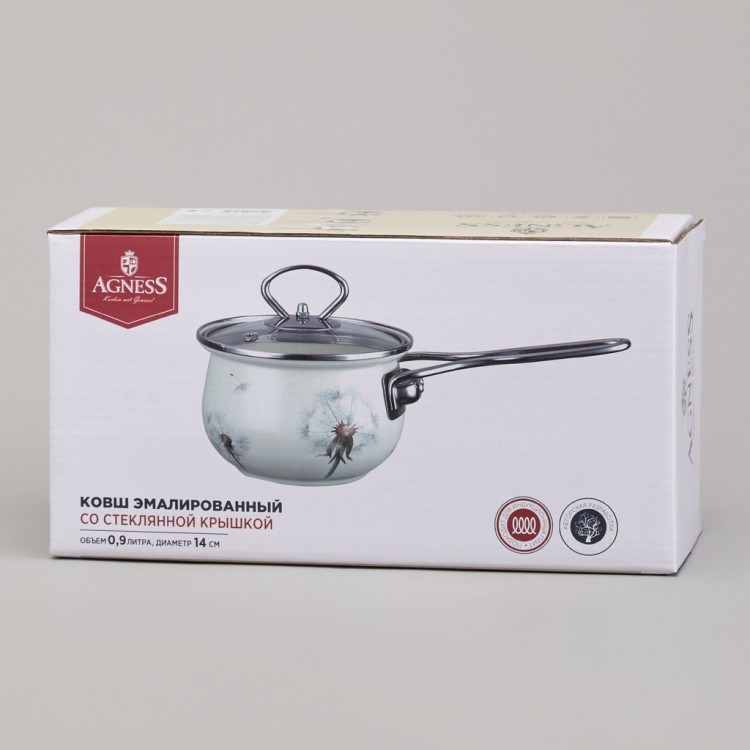 Ковш эмалированный серия "dandelion" 0,9л, диа 14 см Agness (943-059) Ковш эмалированный серия "dandelion" 0,9л, диа 14 см Agness (943-059)