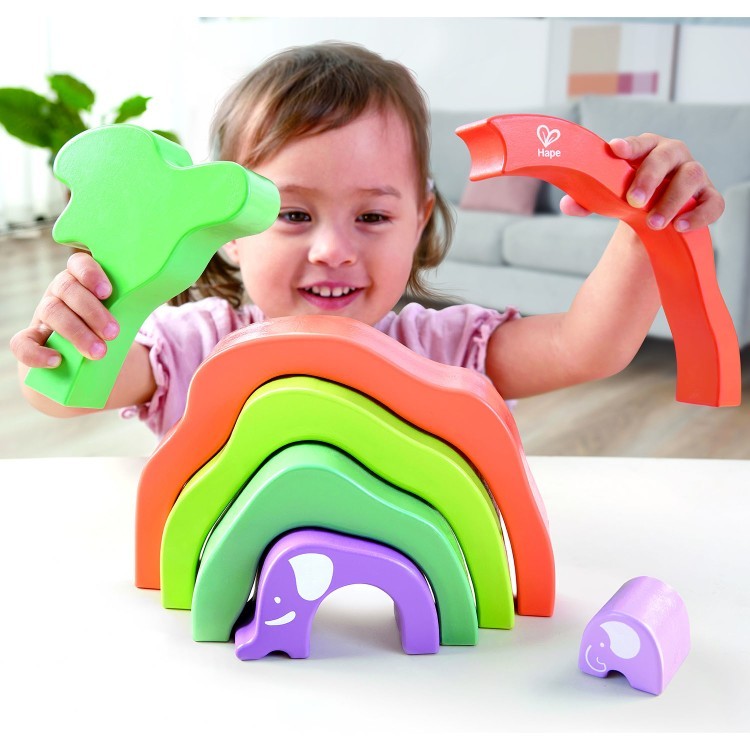 Развивающая игрушка 3 в 1 "На сафари со слонами" для малышей (пирамидка, пазл, игра-балансир) (E0489_HP)