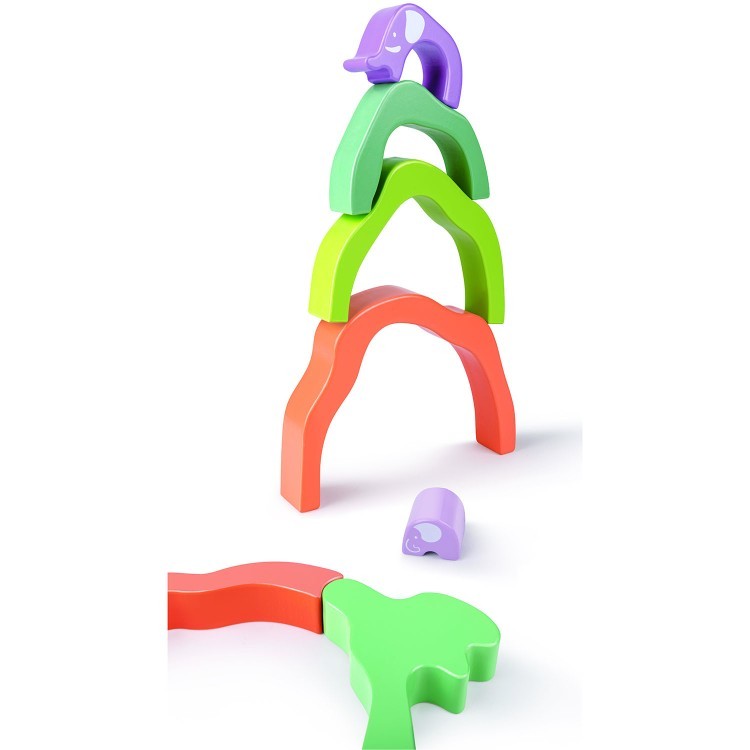 Развивающая игрушка 3 в 1 "На сафари со слонами" для малышей (пирамидка, пазл, игра-балансир) (E0489_HP)