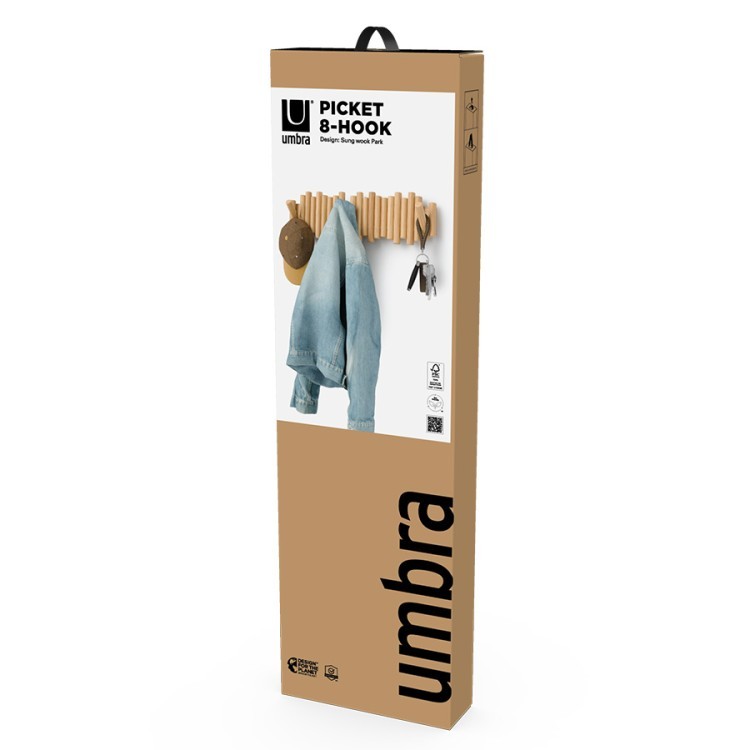 Вешалка настенная picket, 61 см, 8 крючков, натуральное дерево (80141)