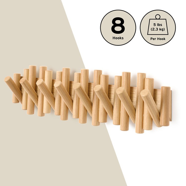 Вешалка настенная picket, 61 см, 8 крючков, натуральное дерево (80141)