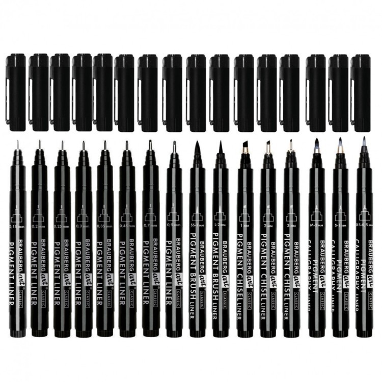 Капиллярные ручки линеры 16 шт. черные 0,15-3,0 мм Brauberg Art Classic 143946 (1) (89450)
