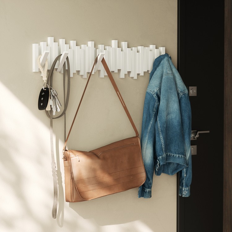 Вешалка настенная sticks, 72 см, 8 крючков, белая (80142)