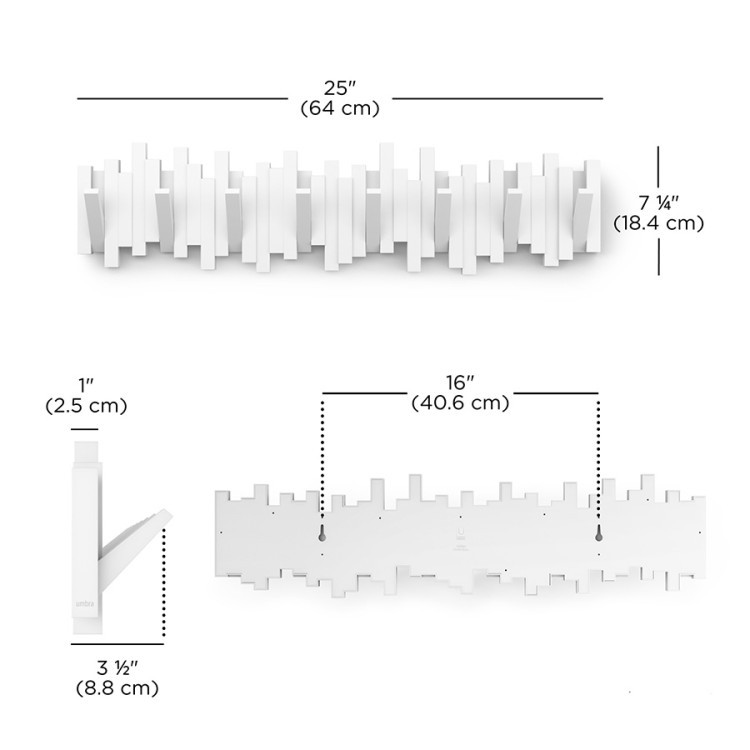 Вешалка настенная sticks, 72 см, 8 крючков, белая (80142)