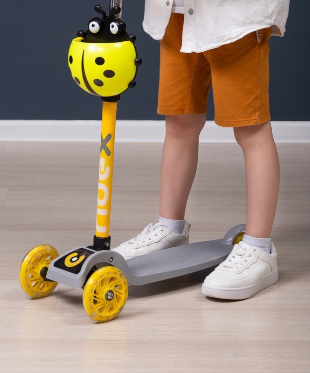 БЕЗ УПАКОВКИ Самокат 3-колесный Ridex Loop, 120/70 мм, серый/желтый (2100779)