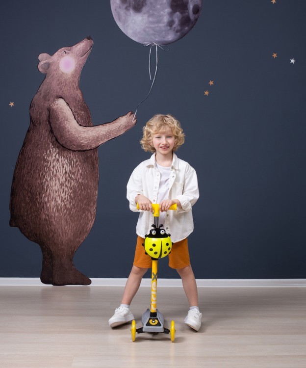 БЕЗ УПАКОВКИ Самокат 3-колесный Ridex Loop, 120/70 мм, серый/желтый (2100779)