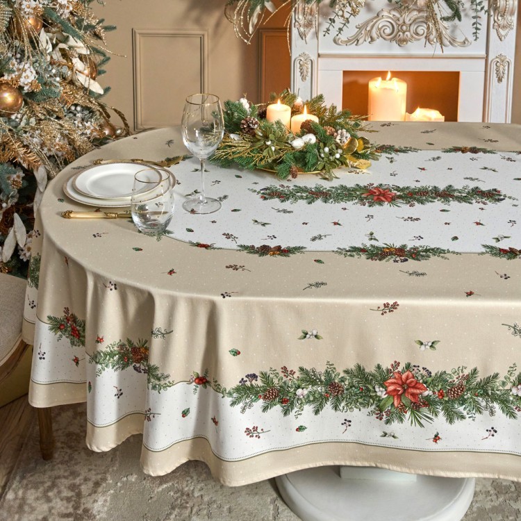 Скатерть овальная "celebration"160х220см ,бежевый, 100% хлопок,твил, пропитка (850-734-41) 