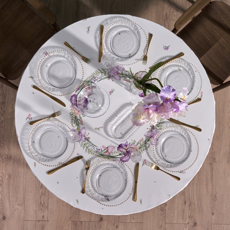 Скатерть круглая "ирисы" 190см ,белый, 100% хлопок, твил, с пропиткой Lefard (850-743-22)