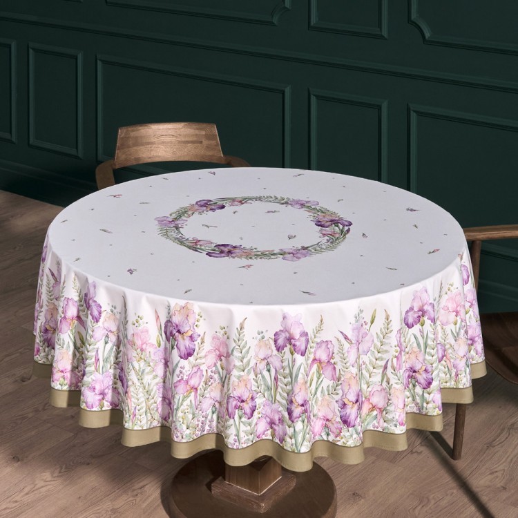 Скатерть круглая "ирисы" 190см ,белый, 100% хлопок, твил, с пропиткой Lefard (850-743-22)