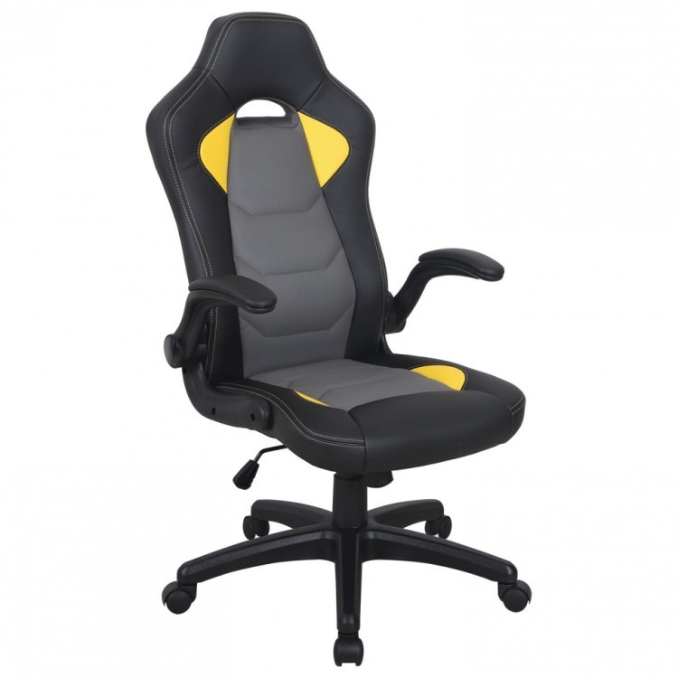 Кресло компьютерное Brabix Skill GM-005 откидные подлокотники экокожа черное/желтое 532494 (1) (91481)