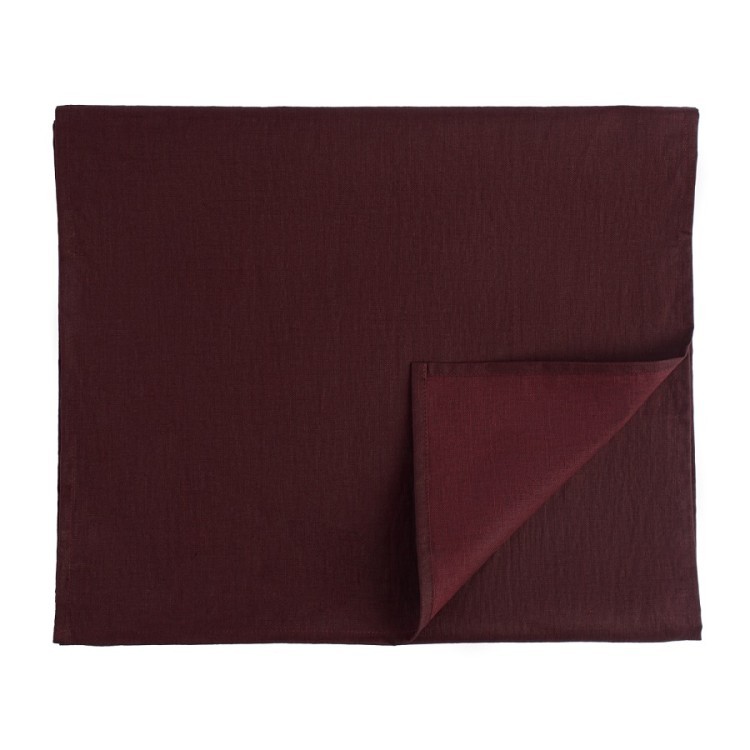 Дорожка на стол из умягченного льна с декоративной обработкой бордового цвета essential, 45х150 см (63150)