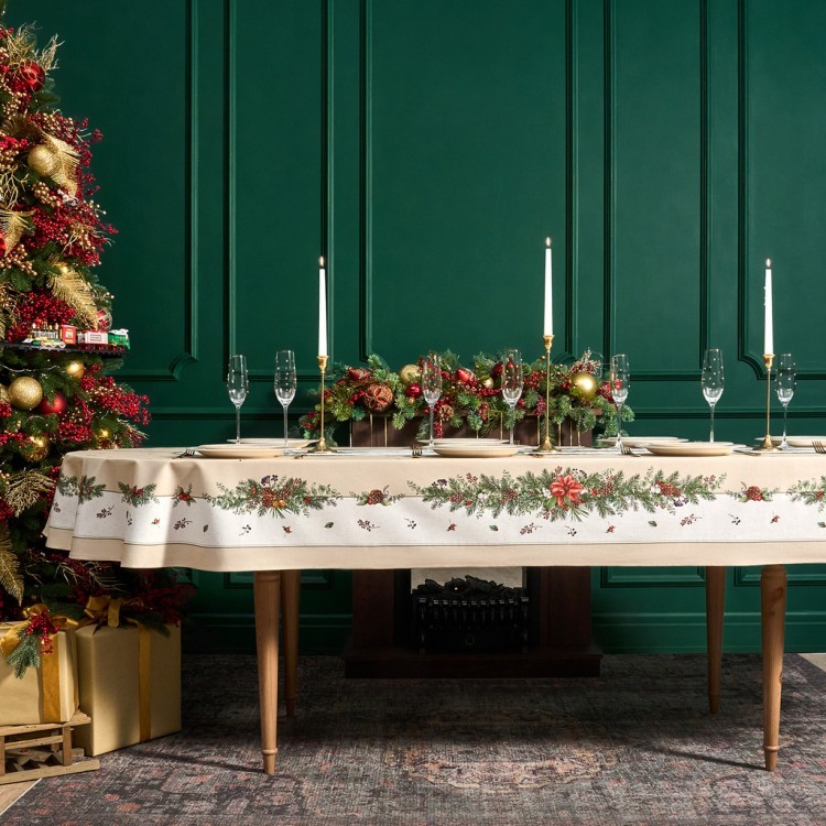 Скатерть овальная "celebration"140х300см ,бежевый, 100% хлопок,твил, пропитка Lefard (850-734-42)