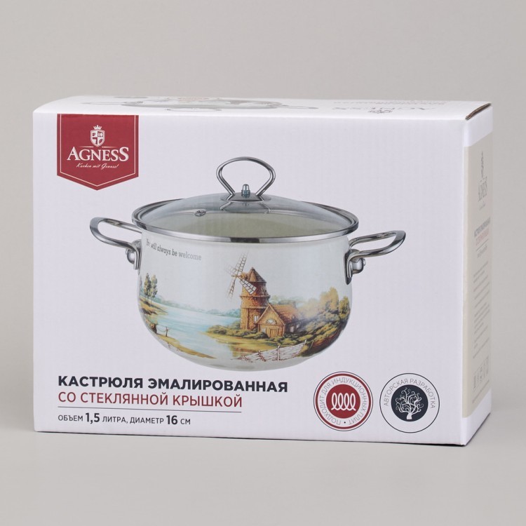 Кастрюля agness эмалированная со стеклянной крышкой серия "lavander cats", 1,5 л диа. 16см Agness (943-075) Кастрюля agness эмалированная со стеклянной крышкой серия "lavander cats", 1,5 л диа. 16см Agness (943-075)