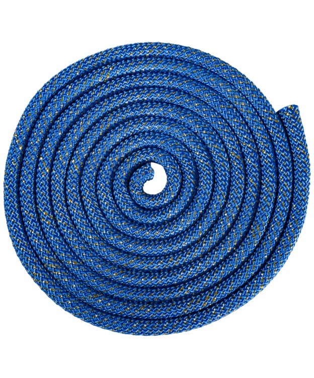 Скакалка для художественной гимнастики RGJ-403, 3 м, синий/золотой, с люрексом (843972)