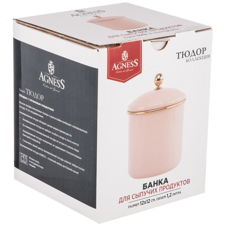 Банка для сыпучих продуктов agness, эмалированная, серия тюдор 12 х 12см / 1,2л Agness (950-305)