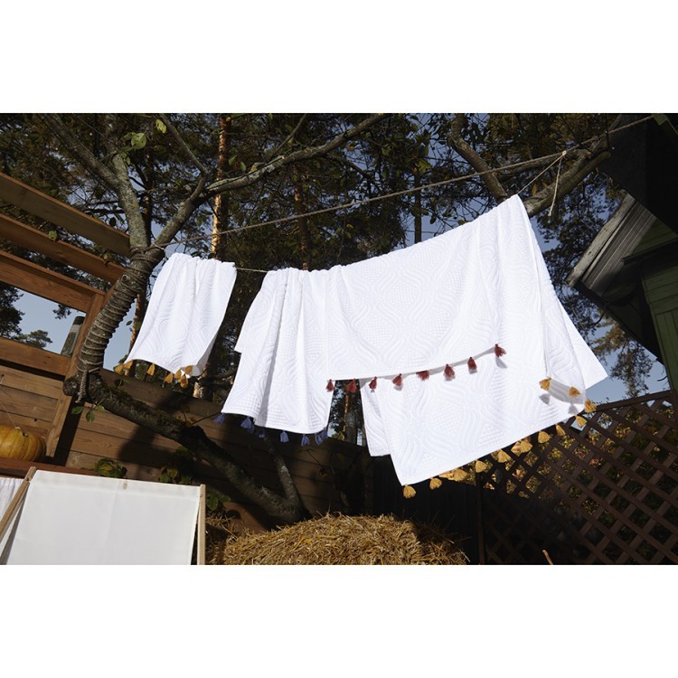 Полотенце банное белое, с кисточками цвета карри из коллекции essential, 70х140 см (75401)