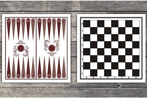 Доска картонная двухсторонняя: шахматы, шашки, нарды (59759)