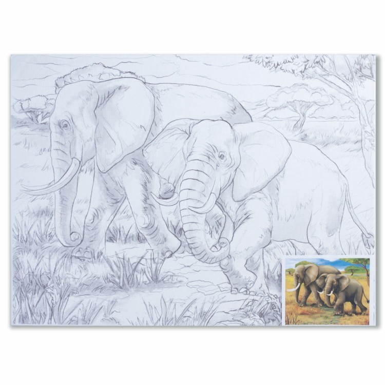 Холст грунтованный на картоне с контуром Brauberg Art Classic Слоны 30х40 см, хлопок 190631 (66407)
