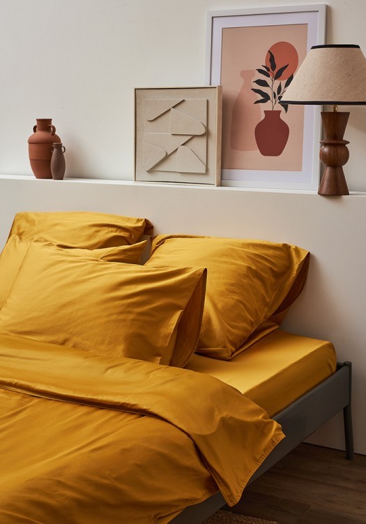 Простыня из премиального сатина горчичного цвета из коллекции essential, 180х270 см (78477)