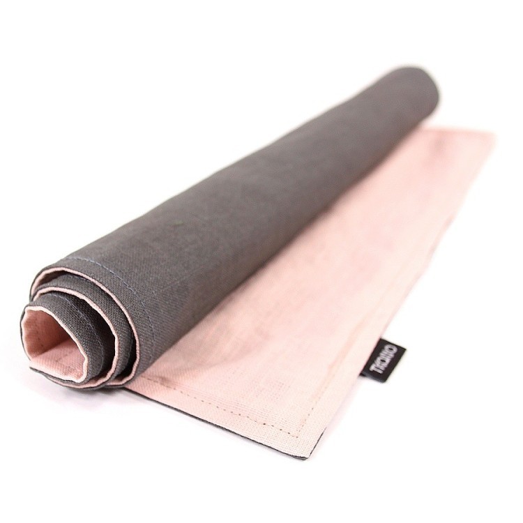Салфетка под приборы из умягченного льна с декоративной обработкой серый/розовый essential, 35х45 см (63133)