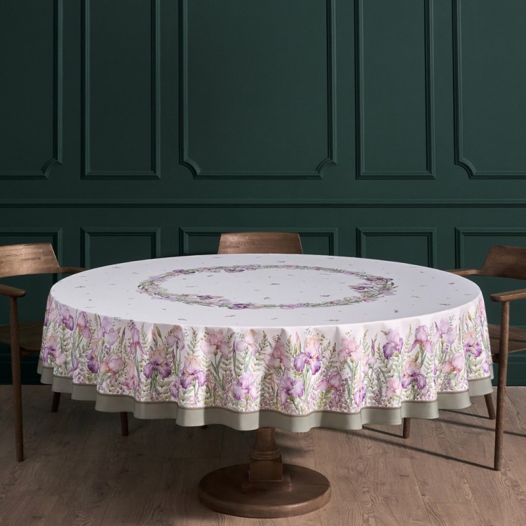 Скатерть круглая  "ирисы" ,d220см, 100% хлопок,твил c пропиткой, белый Lefard (850-743-25)