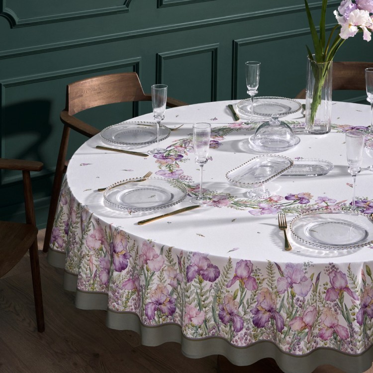 Скатерть круглая  "ирисы" ,d220см, 100% хлопок,твил c пропиткой, белый Lefard (850-743-25)