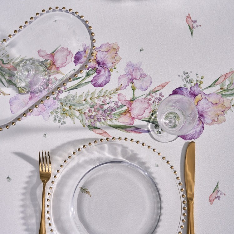 Скатерть круглая  "ирисы" ,d220см, 100% хлопок,твил c пропиткой, белый Lefard (850-743-25)