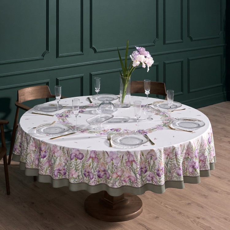 Скатерть круглая  "ирисы" ,d220см, 100% хлопок,твил c пропиткой, белый Lefard (850-743-25)