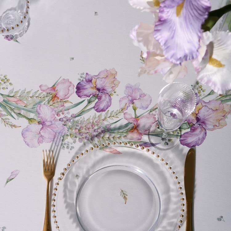 Скатерть круглая  "ирисы" ,d220см, 100% хлопок,твил c пропиткой, белый Lefard (850-743-25)