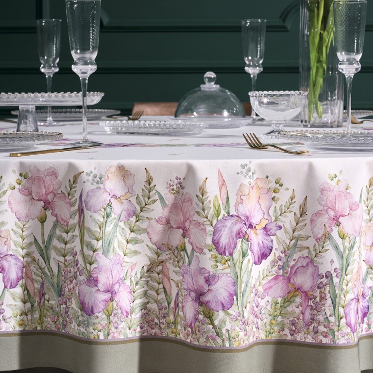 Скатерть круглая  "ирисы" ,d220см, 100% хлопок,твил c пропиткой, белый Lefard (850-743-25)