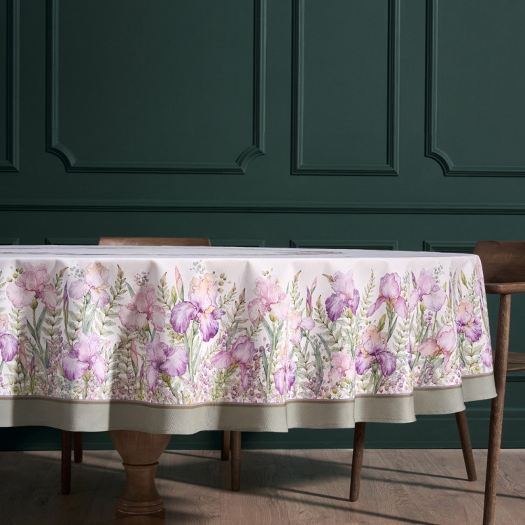 Скатерть круглая  "ирисы" ,d220см, 100% хлопок,твил c пропиткой, белый Lefard (850-743-25)