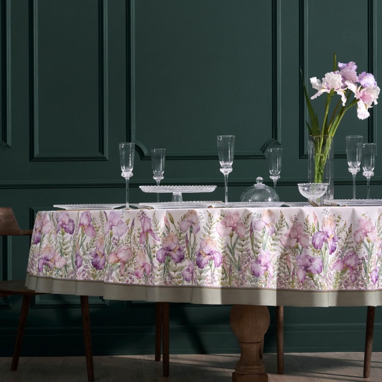 Скатерть круглая  "ирисы" ,d220см, 100% хлопок,твил c пропиткой, белый Lefard (850-743-25)