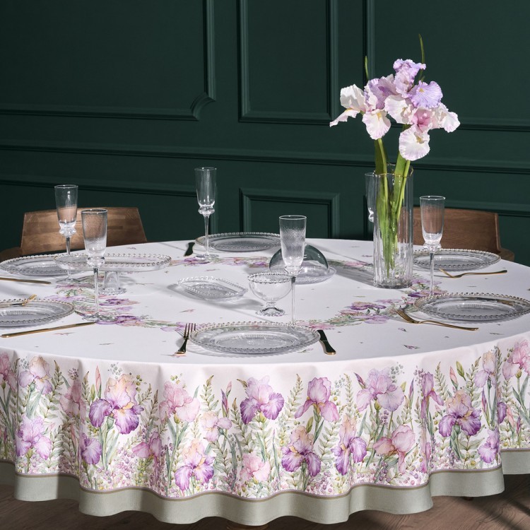 Скатерть круглая  "ирисы" ,d220см, 100% хлопок,твил c пропиткой, белый Lefard (850-743-25)