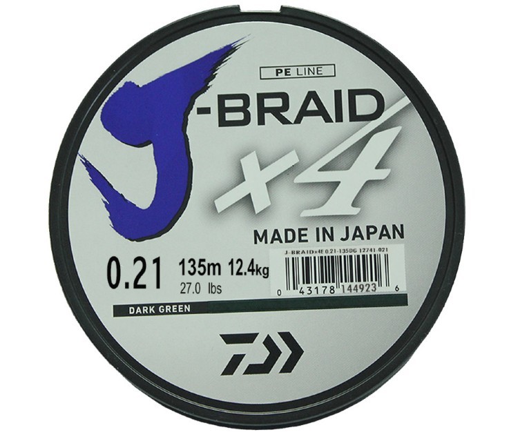 Леска плетеная Daiwa J-Braid X4 135м 0,21мм зеленая (59073)