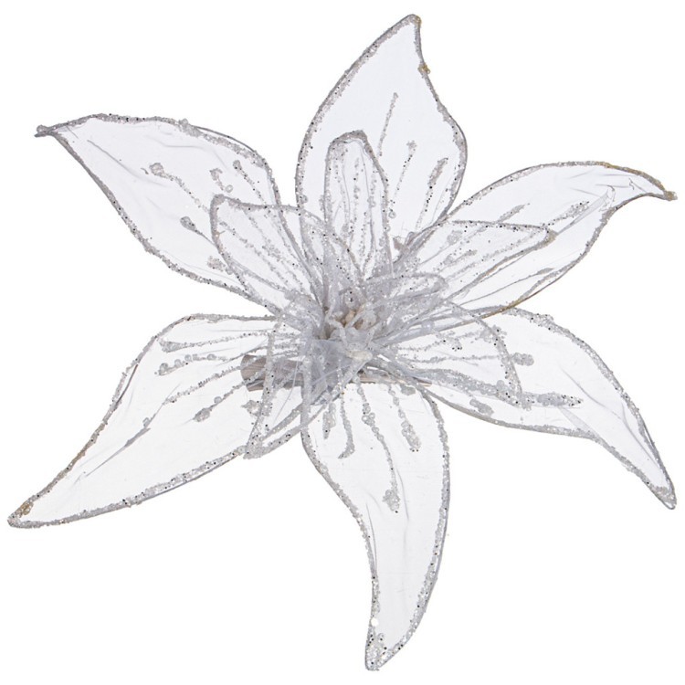 Цветок пуансеттия декоративный  "ажур" с клипсой диаметр=30 см цвет:white Lefard (136-108)